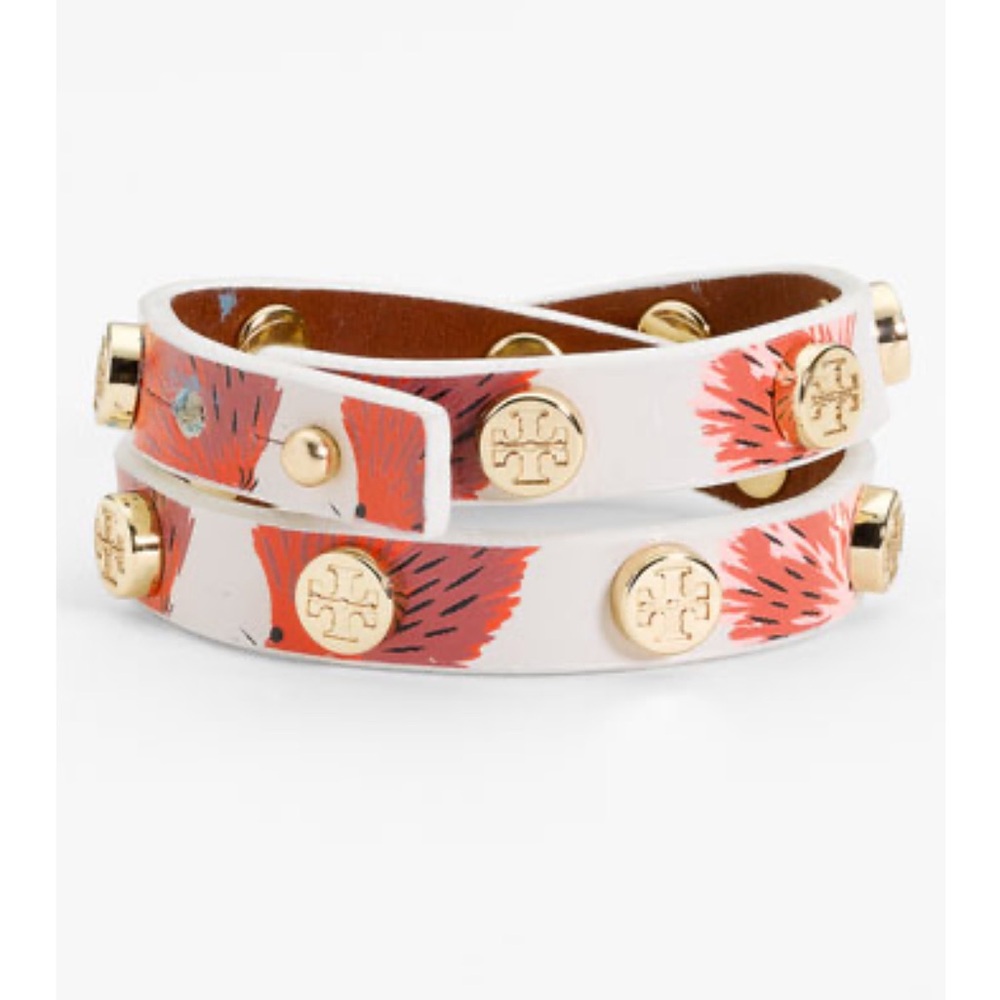 Tory Burch Hedgehog Cream and Gold Leather Wrap Bracelet VERY RARE